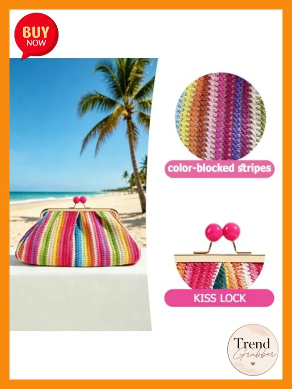 Woven Straw Clutch Purse for Women, Classic Beach Summer Handbag Lock Closure